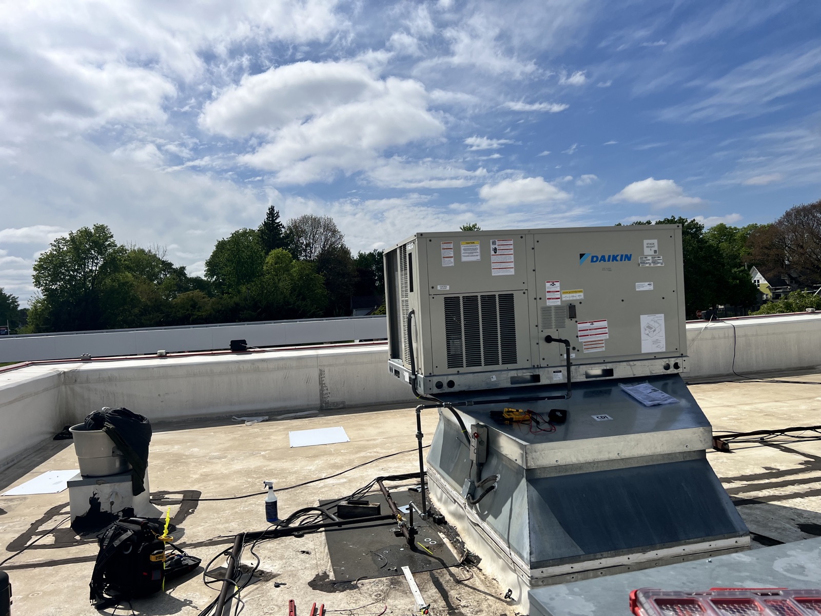 New commercial rooftop unit being installed